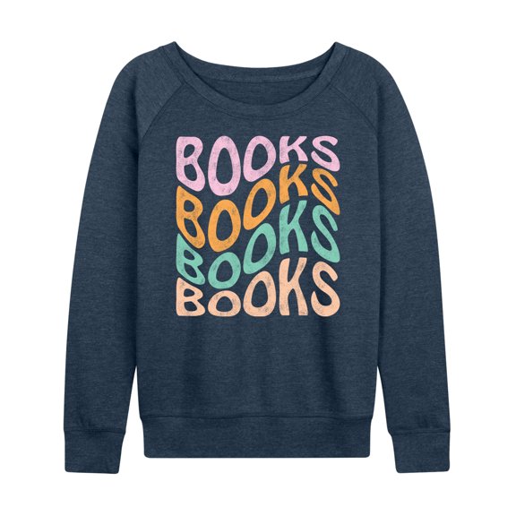 Instant Message - Books Retro Stack - Women's Lightweight French Terry Long Sleeve Shirt