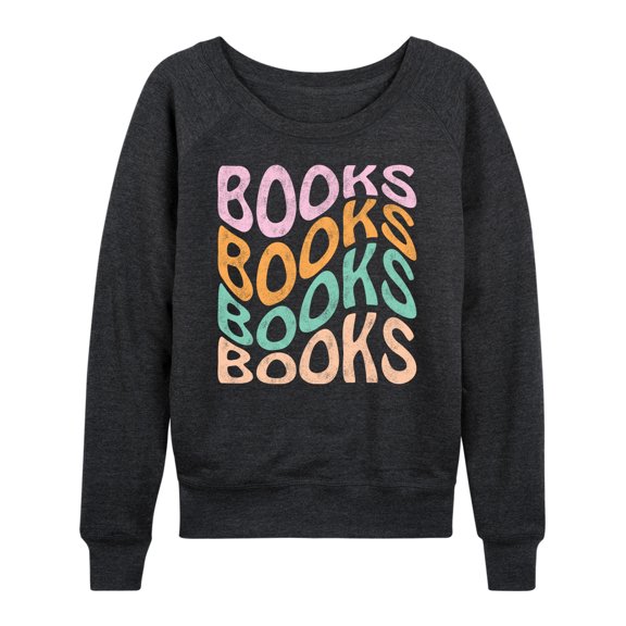 Instant Message - Books Retro Stack - Women's Lightweight French Terry Long Sleeve Shirt