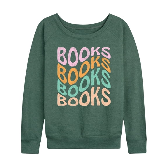 Instant Message - Books Retro Stack - Women's Lightweight French Terry Long Sleeve Shirt