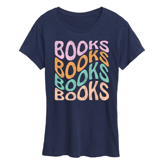 Instant Message - Books Retro Stack - Women's Short Sleeve Graphic T-Shirt