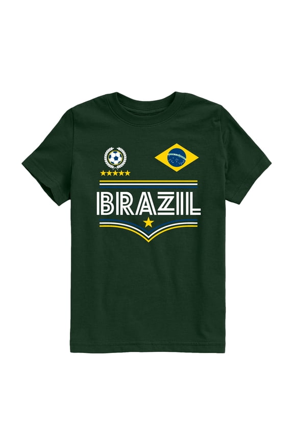- Brazil Soccer Jersey - Youth Boys Short Sleeve Graphic T-Shirt