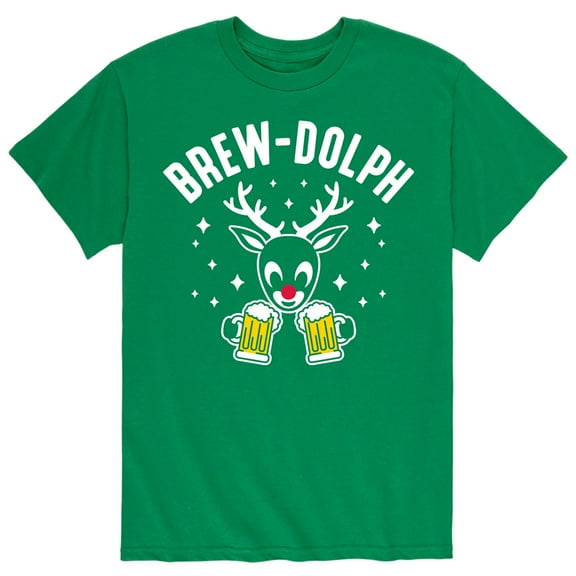 Instant Message - Brewdolph - Christmas Drinking Beer Me - Men's Short Sleeve Graphic T-Shirt