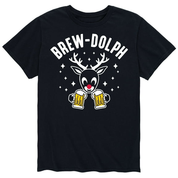 Instant Message - Brewdolph - Christmas Drinking Beer Me - Men's Short Sleeve Graphic T-Shirt