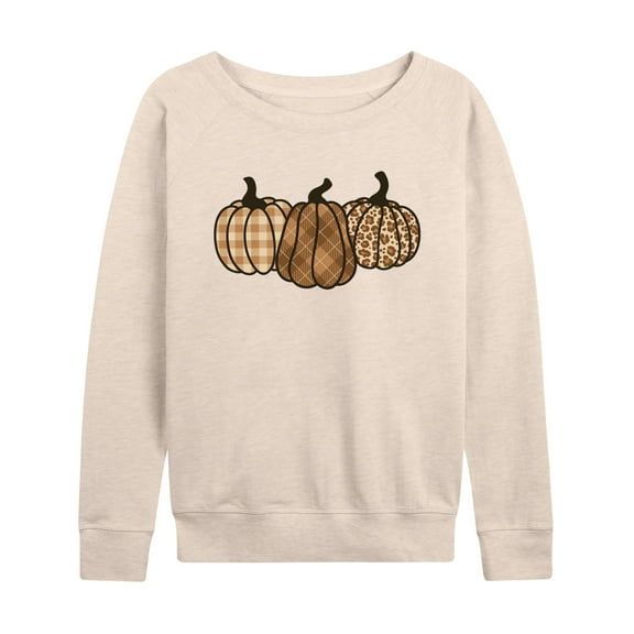 Instant Message - Brown Plaid Pumpkins - Women's Lightweight French Terry Long Sleeve Shirt