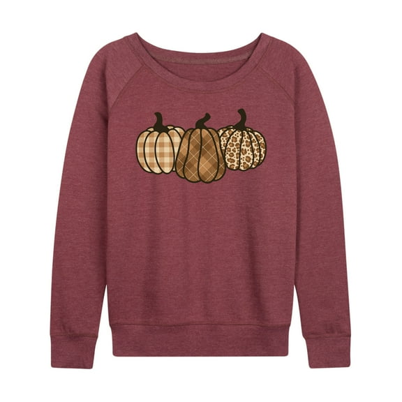 Instant Message - Brown Plaid Pumpkins - Women's Lightweight French Terry Long Sleeve Shirt