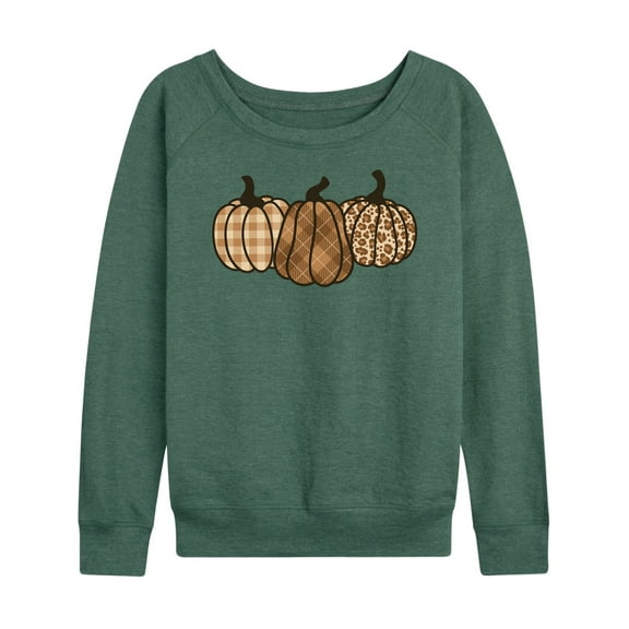 Instant Message - Brown Plaid Pumpkins - Women's Lightweight French Terry Long Sleeve Shirt