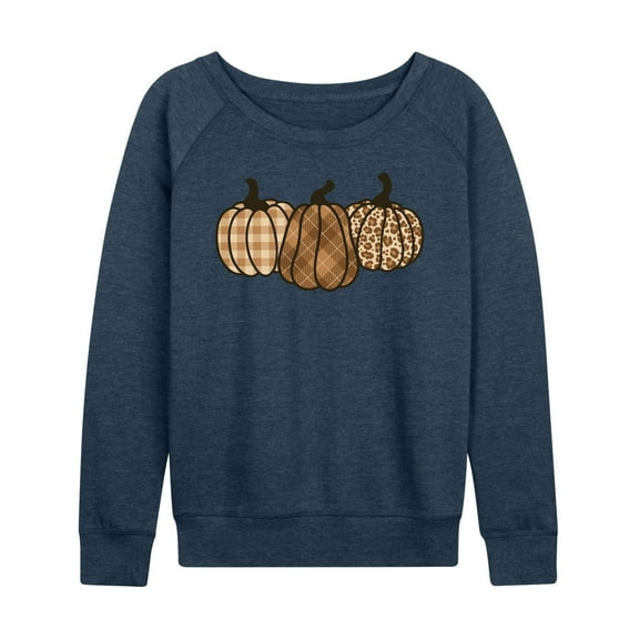 Instant Message - Brown Plaid Pumpkins - Women's Lightweight French Terry Long Sleeve Shirt