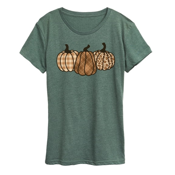 Instant Message - Brown Plaid Pumpkins - Women's Short Sleeve Graphic T-Shirt