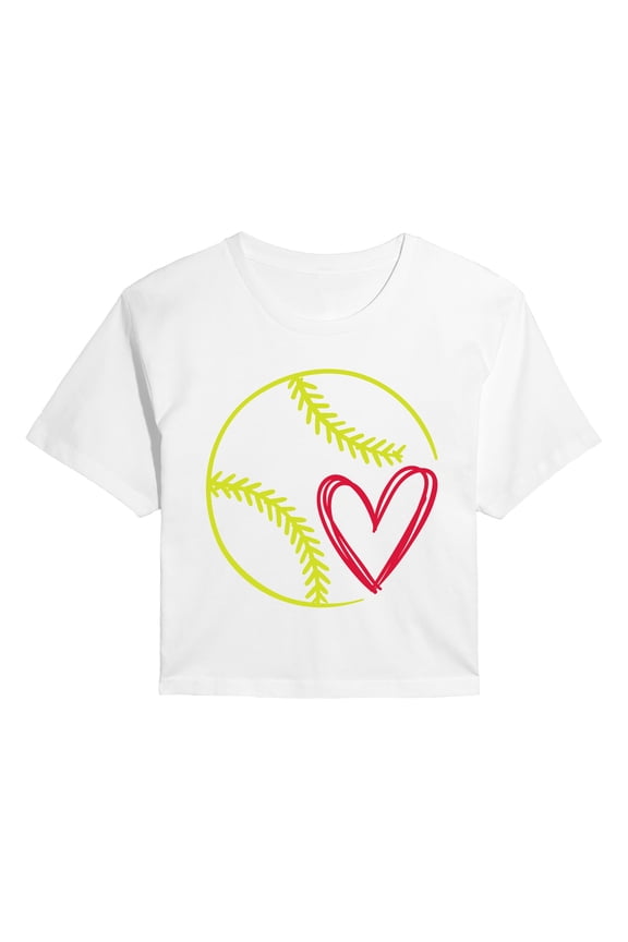 - Brushstroke Softball With Heart - Juniors Cropped Graphic T-Shirt