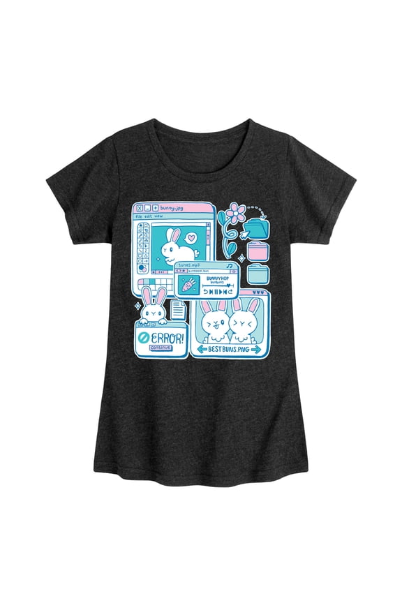 - Bunny Computer Windows - Girls Fitted Short Sleeve Graphic T-Shirt