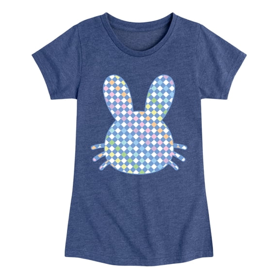 Instant Message - Bunny Head Rainbow Checker Fitted Short Sleeve Graphic T-Shirt