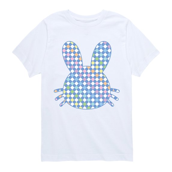 Instant Message - Bunny Head Rainbow Checker Short Sleeve Graphic T-Shirt