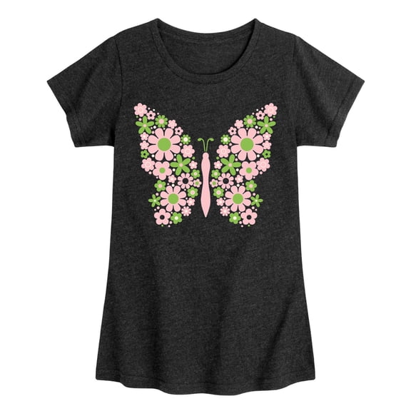 Instant Message - Butterfly Floral Pattern - Youth Girls Short Sleeve T-shirt