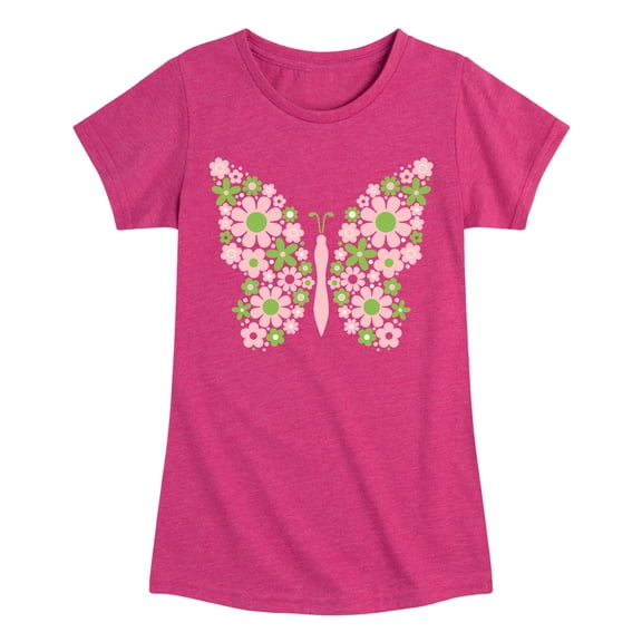 Instant Message - Butterfly Floral Pattern - Youth Girls Short Sleeve T-shirt