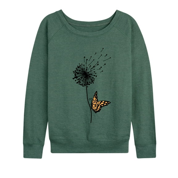 Instant Message - Butterfly On Dandelion - Women's Lightweight French Terry Long Sleeve Shirt
