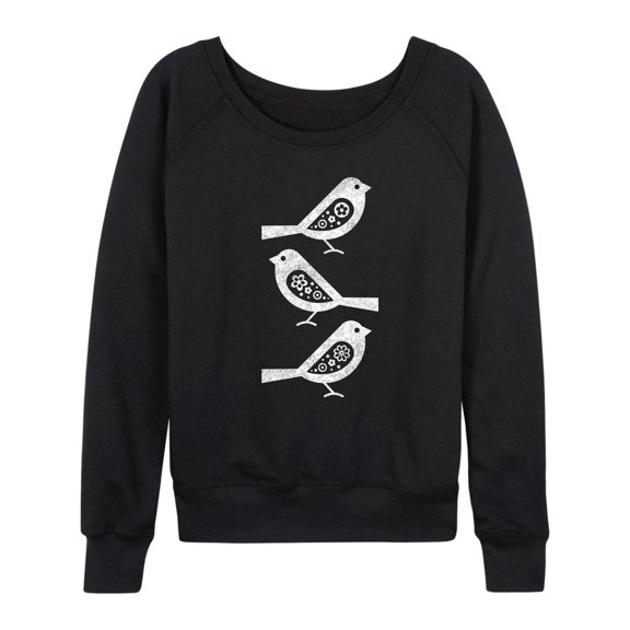 Instant Message - Bw Scandinavian Birds - Women's Lightweight French Terry Long Sleeve Shirt