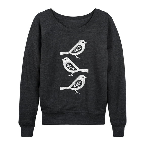 Instant Message - Bw Scandinavian Birds - Women's Lightweight French Terry Long Sleeve Shirt