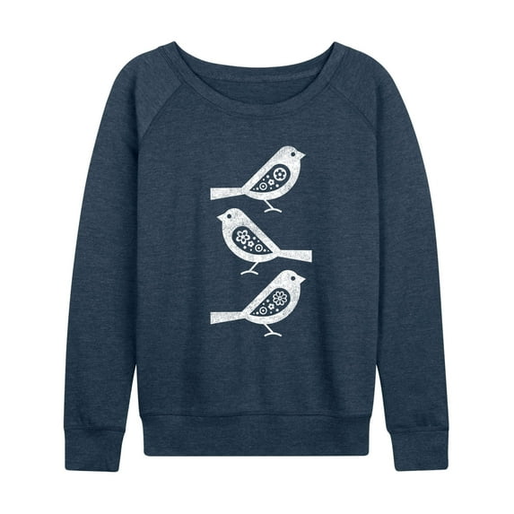Instant Message - Bw Scandinavian Birds - Women's Lightweight French Terry Long Sleeve Shirt