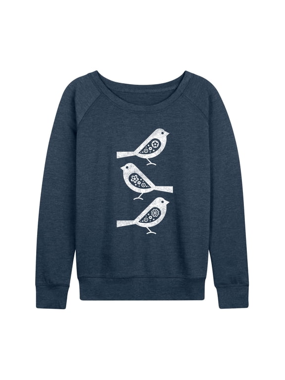- Bw Scandinavian Birds Women's Lightweight French Terry Wide Neck Long Sleeve Graphic Shirt