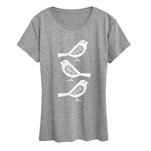 Instant Message - Bw Scandinavian Birds - Women's Short Sleeve Graphic T-Shirt