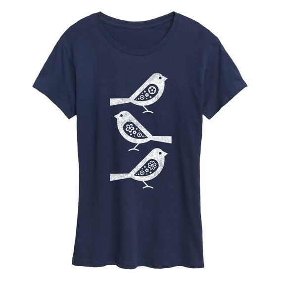 Instant Message - Bw Scandinavian Birds - Women's Short Sleeve Graphic T-Shirt