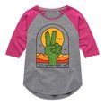 thumbnail image 1 of Instant Message - Cactus Peace Sign - Toddler & Youth Girls Raglan Graphic T-Shirt, 1 of 5