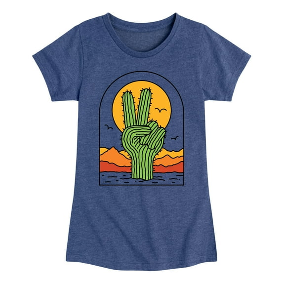 Instant Message - Cactus Peace Sign - Toddler & Youth Girls Short Sleeve Graphic T-Shirt