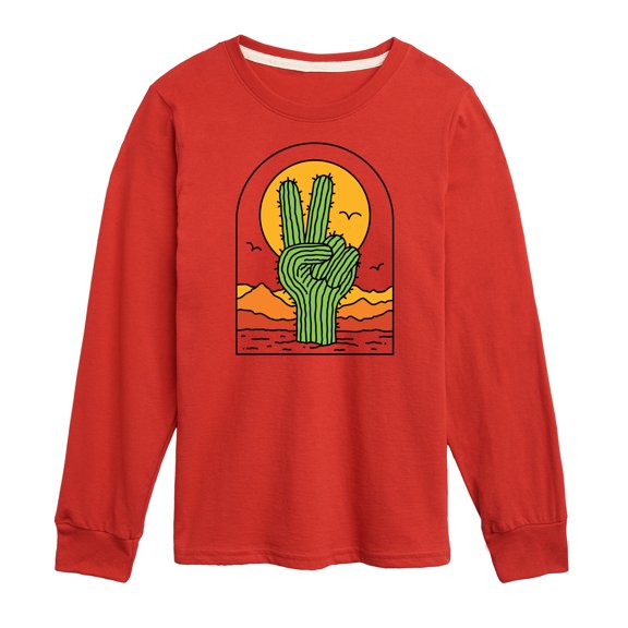 Instant Message - Cactus Peace Sign - Toddler & Youth Long Sleeve Graphic T-Shirt