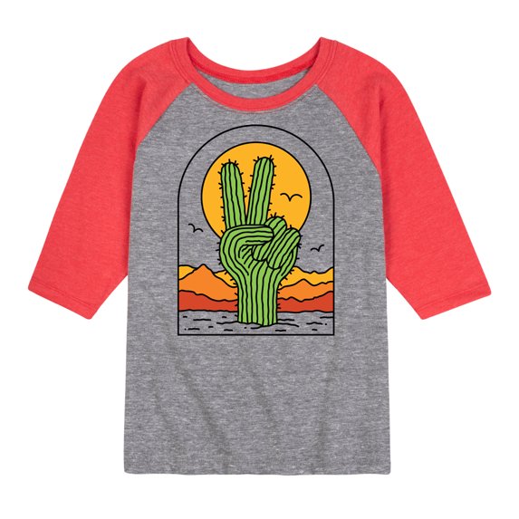 Instant Message - Cactus Peace Sign - Toddler & Youth Raglan Graphic T-Shirt