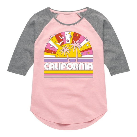 Instant Message - California Sunset - Toddler & Youth Girls Raglan Graphic T-Shirt