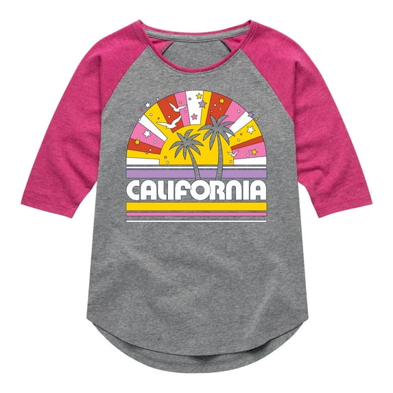 Instant Message - California Sunset - Toddler & Youth Girls Raglan Graphic T-Shirt