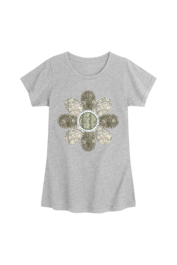 - Camo Flower Fitted Short Sleeve Graphic T-Shirt