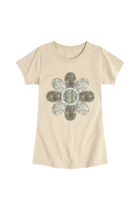 - Camo Flower Fitted Short Sleeve Graphic T-Shirt