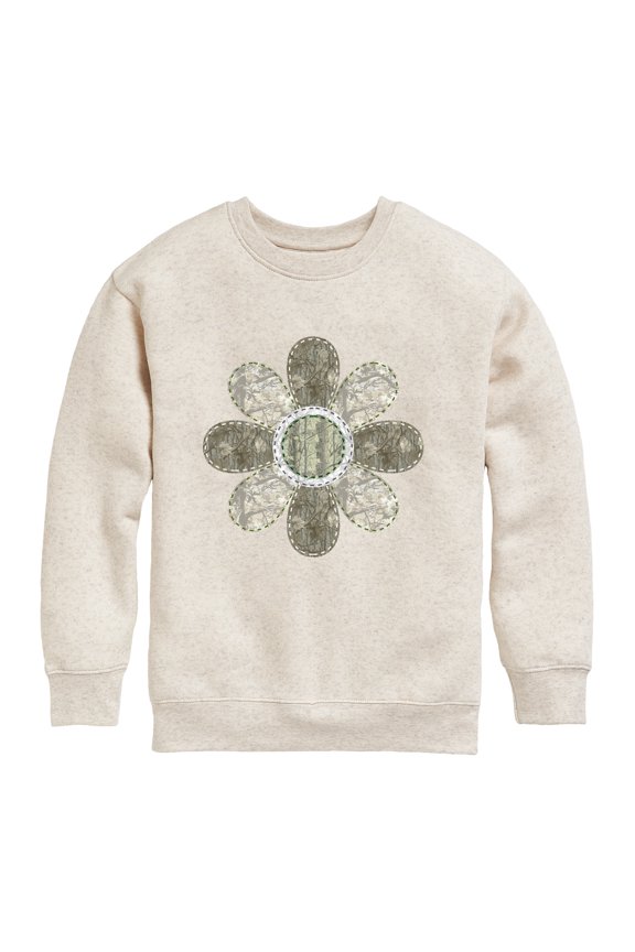 - Camo Flower Graphic Long Sleeve Fleece Sweatshirt