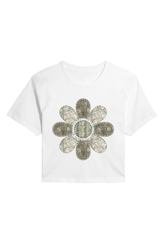 - Camo Flower Cropped Graphic T-Shirt