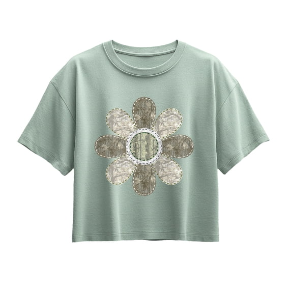 Instant Message - Camo Flower Short Sleeve Boxy Graphic T-Shirt