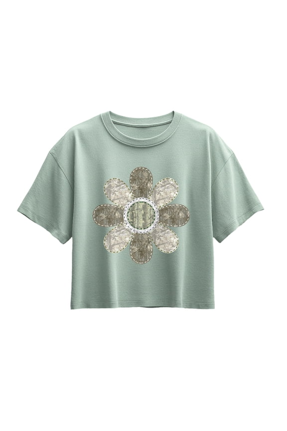 - Camo Flower Short Sleeve Boxy Graphic T-Shirt