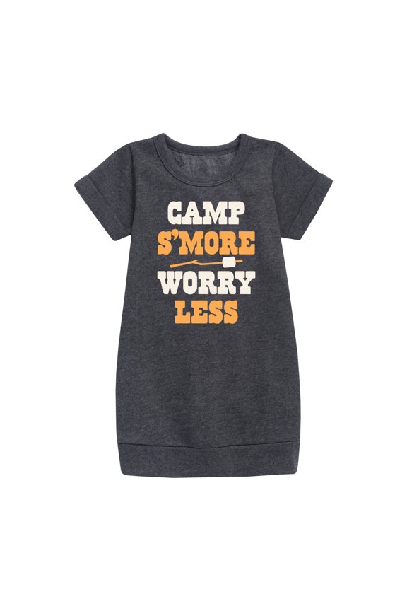 - Camp Smore Worry Less Graphic Short Sleeve Fleece Dress