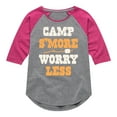 thumbnail image 1 of Instant Message - Camp Smore Worry Less - Toddler And Youth Girls Raglan Graphic T-Shirt, 1 of 6