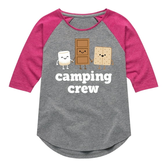 Instant Message - Camping Crew Smores - Toddler & Youth Girls Raglan Graphic T-Shirt