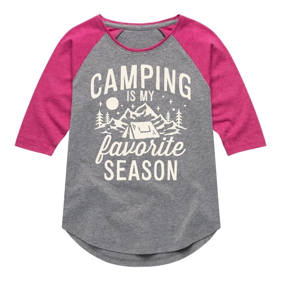 Instant Message - Camping Is My Favorite Season - Toddler & Youth Girls Raglan Graphic T-Shirt