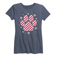 thumbnail image 1 of Instant Message - Candy Cane Striped Paw Print - Women's Short Sleeve Graphic T-shirt, 1 of 5