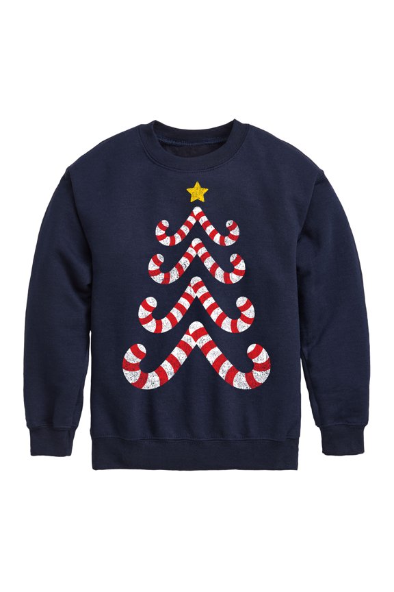 - Christmas Candy Cane Tree Graphic Long Sleeve Fleece Sweatshirt