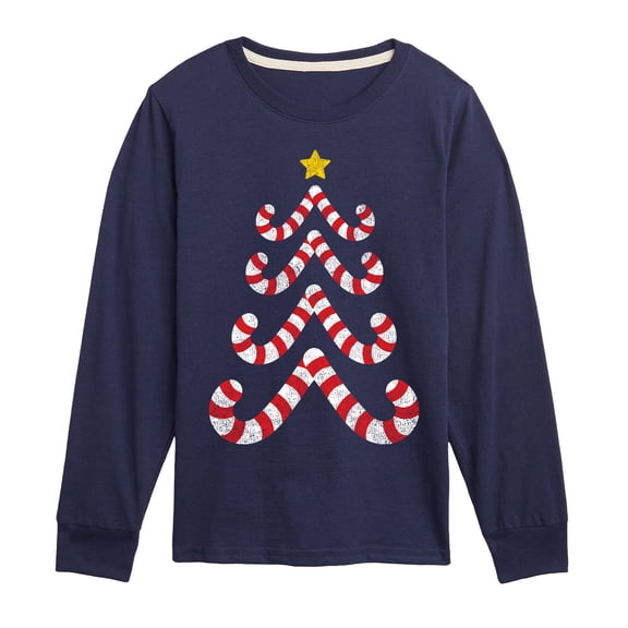 Instant Message - Candy Cane Tree  - Kids Long Sleeve Tee