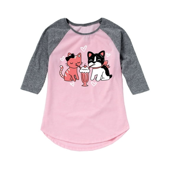 Instant Message - Cat And Dog With Milkshake - Youth Girl Raglan