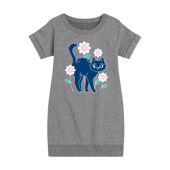 Instant Message - Cat And Flowers - Toddler And Youth Girls Fleece Dress