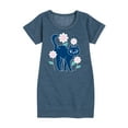 thumbnail image 1 of Instant Message - Cat And Flowers - Toddler And Youth Girls Fleece Dress, 1 of 6