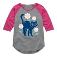 thumbnail image 1 of Instant Message - Cat And Flowers - Toddler And Youth Girls Raglan Graphic T-Shirt, 1 of 6