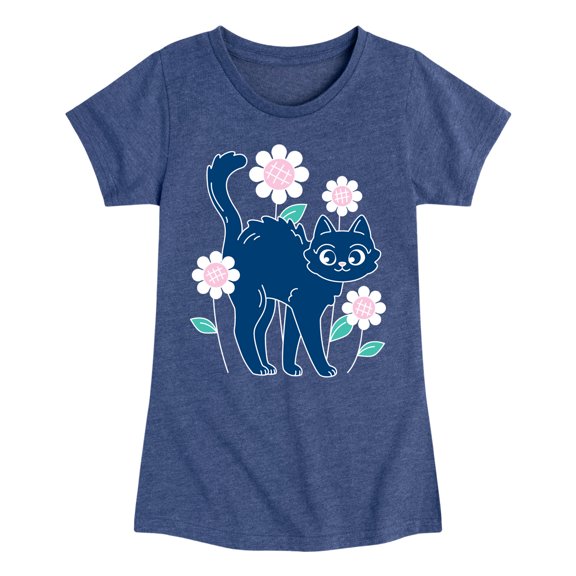 Instant Message - Cat And Flowers - Toddler And Youth Girls Short Sleeve Graphic T-Shirt