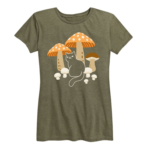 Instant Message - Cat And Mushrooms - Women's Short Sleeve Graphic T-Shirt